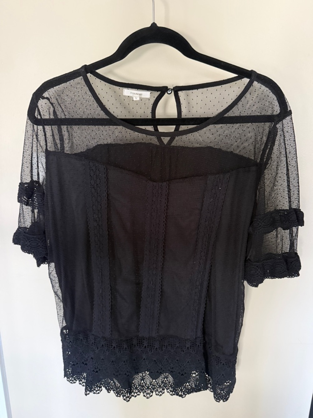 Maurices Black Sheer Lace-Trim Blouse